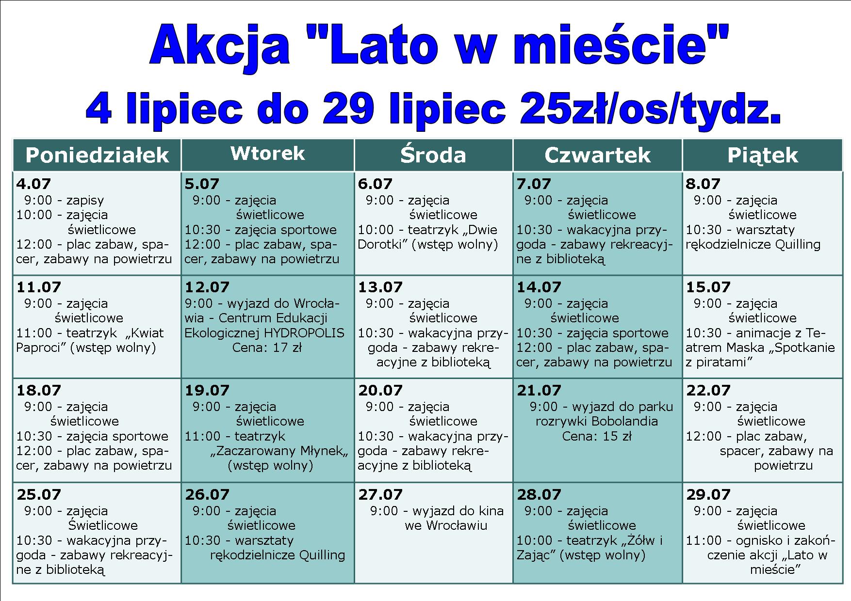 plakat przedstawia szczegółowy plan Akcji Letniej