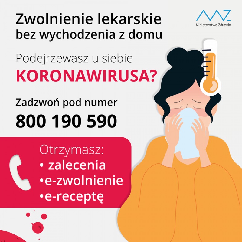 informacja o e-zwolnieniu, kontakt tel. 800 190 590