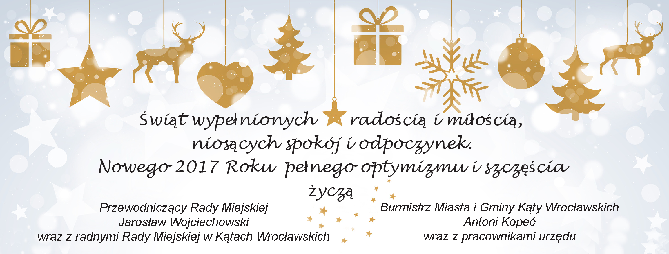 grafika przedstawia motywy świąteczne z treścią życzeń na Boże Narodzenie i Nowy Rok