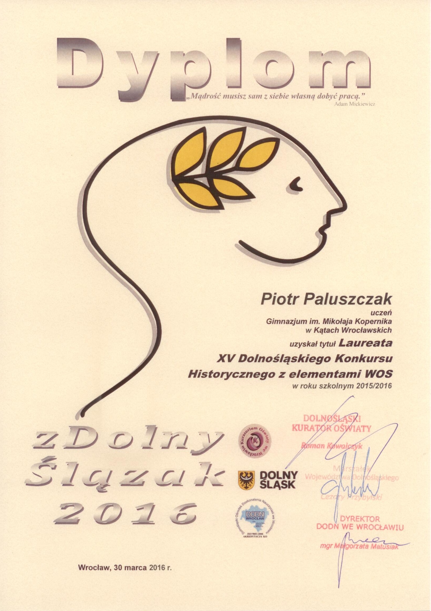 dyplom zDolny Ślazak