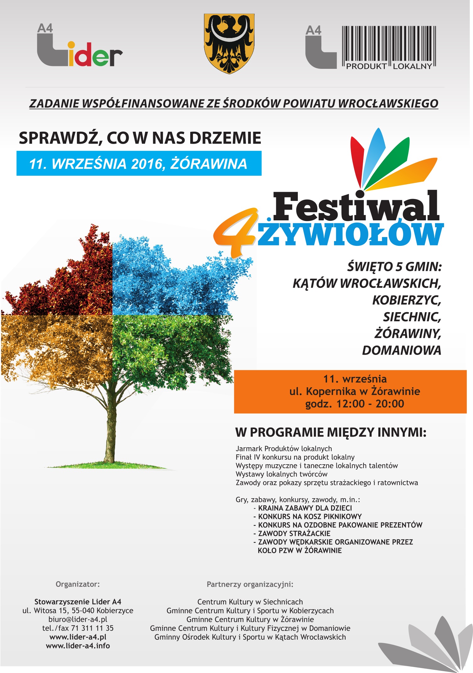 plakat przedstawia informacje dotyczące Festiwalu 4 Żywiołów