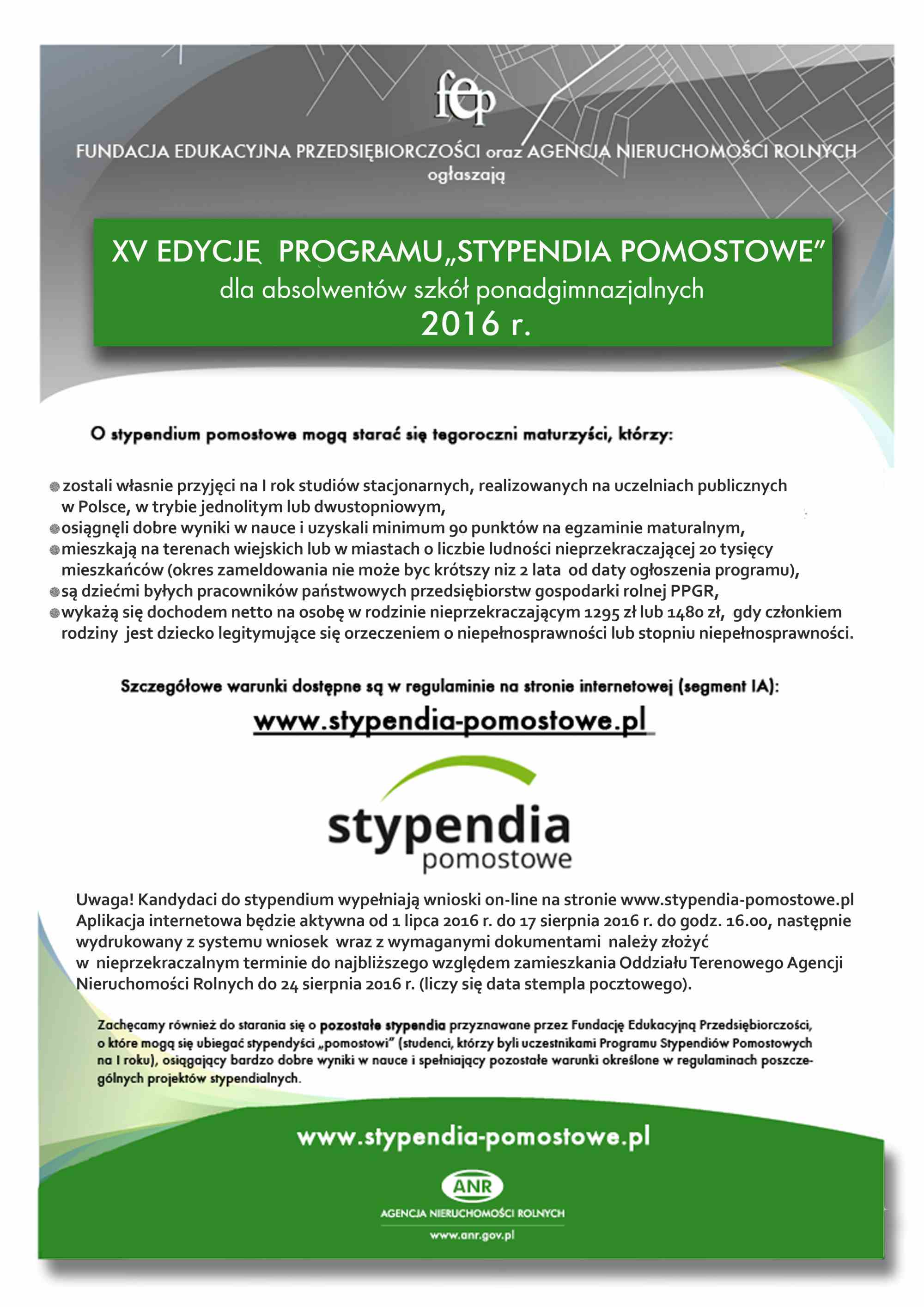 plakat informujący o stypendiach pomostowych