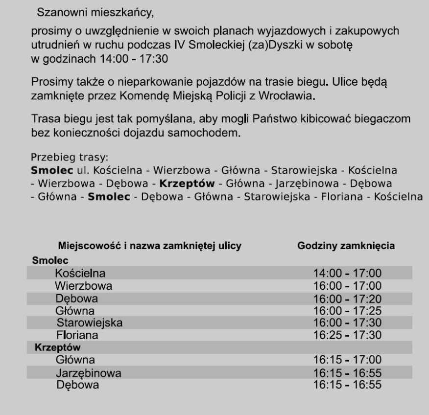 godziny zamknięcia ulic w Smolcu