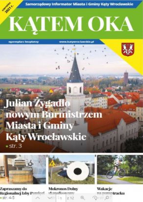Okładka Informatora Gminnego na niej ratusz w Katach Wrocławskich
