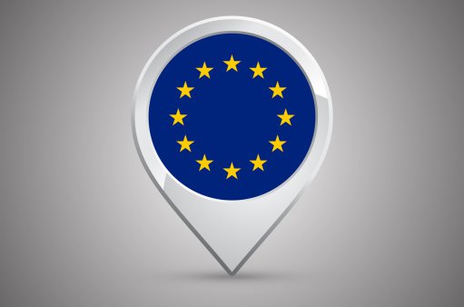 grafika przedstawia znacznik mapowy oznaczony gwiazdkami UE