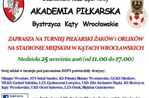 Plakat z informacją o dziecięcym turnieju piłkarskim żaków i orlików